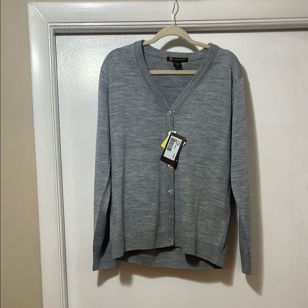 Gray Knit V-Neck Cardigan Sweater harriton NWT size extra large